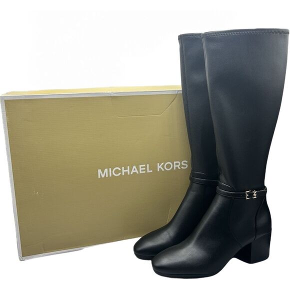 NWT MICHAEL Michael Kors Black Ella Block Heel Boots Size M